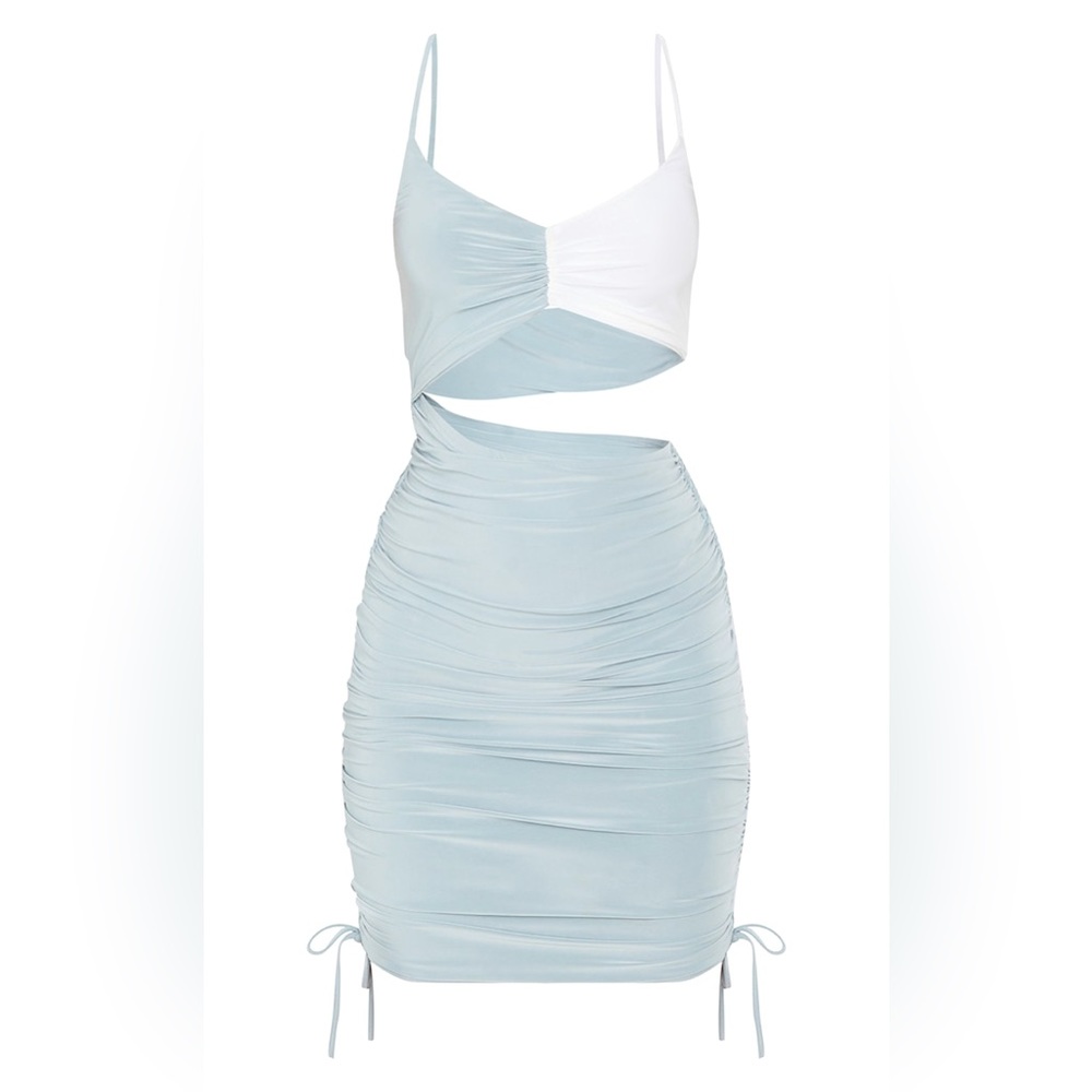 NWOT Sage Green Slinky Ruched Cut Out Bodycon Dress